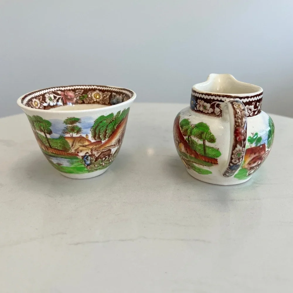 Vtg Midwinter Rural‎ England Mini Creamer Sugar Bowl Set Farmhouse Cottagecore